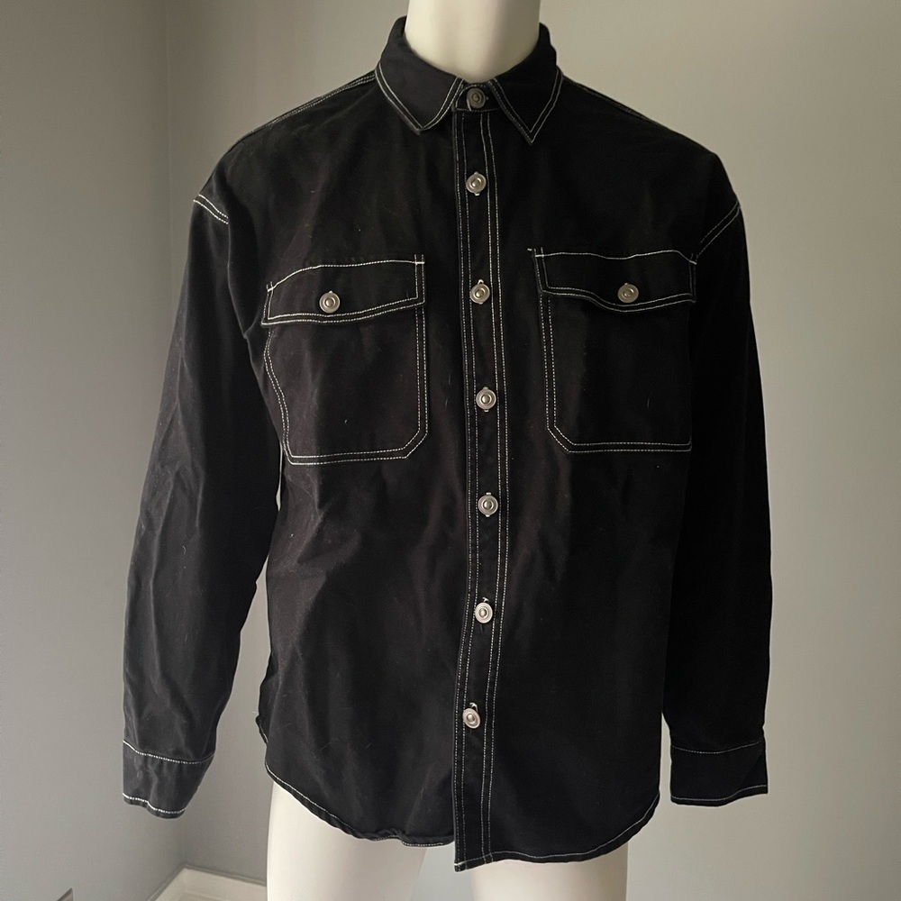 Forever 21 Men's Black Shirt Jean Jacket with Contrast Stitching - Picture 7 of 7